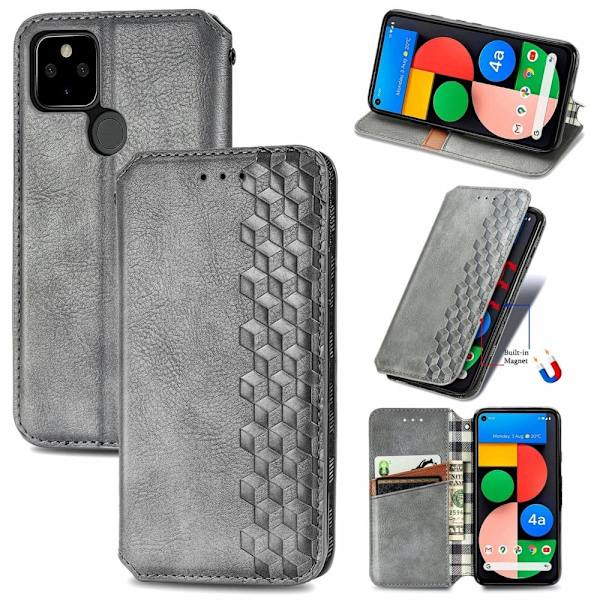 Læderetui med stilfuldt rombe aftryk til Google Pixel 5a - Grå Silver grey