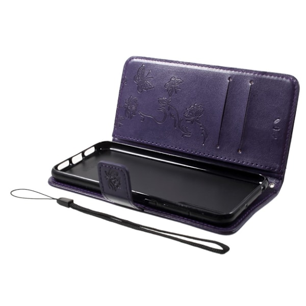 Huawei P20 Pro stemplet sommerfugl blomster PU læder flip etui - Mørkelilla Purple