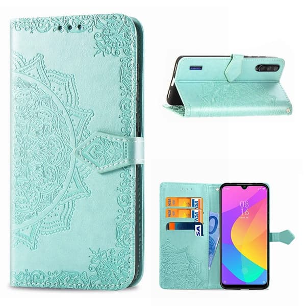 Mandala Xiaomi Mi CC9e / Xiaomi Mi A3 etui i lær - Cyan Green