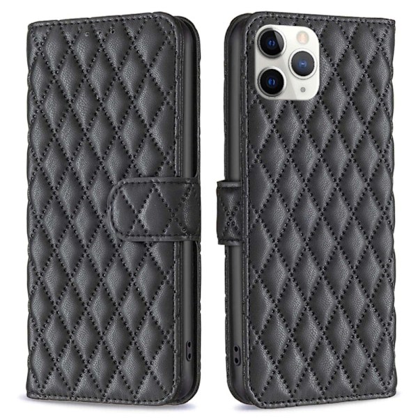 Rombemønster, matt flip-deksel for iPhone 11 Pro - Svart Black