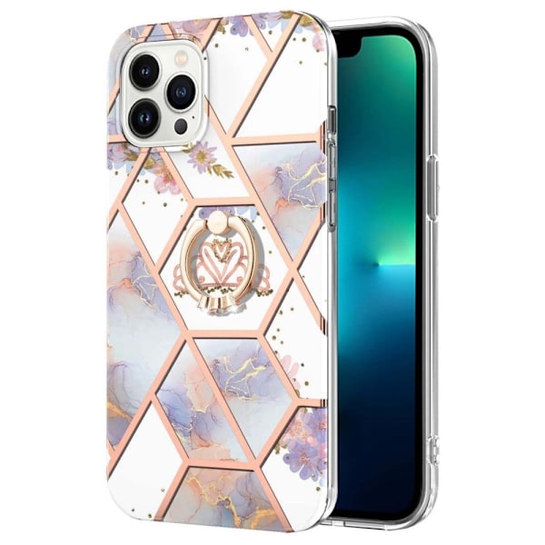 Marble Mønstret Deksel med Ring Holder til iPhone 14 Pro - Krone Multicolor