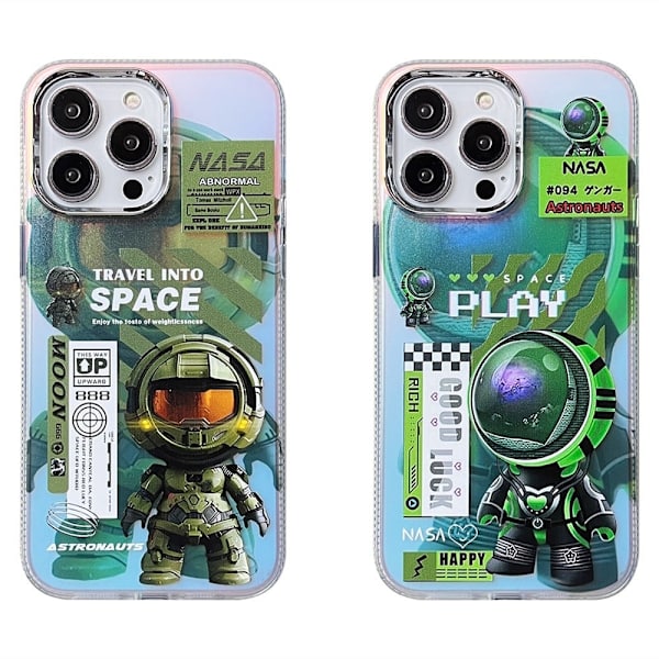 Stødsikkert og fleksibelt cover iPhone 15 Pro Max Case Shell Fluorescens Laser Astronaut Pattern - Leg Green