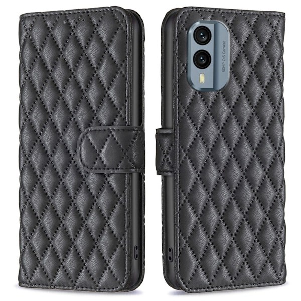 Rhombus mat Nokia X30 flip etui - Sort Black