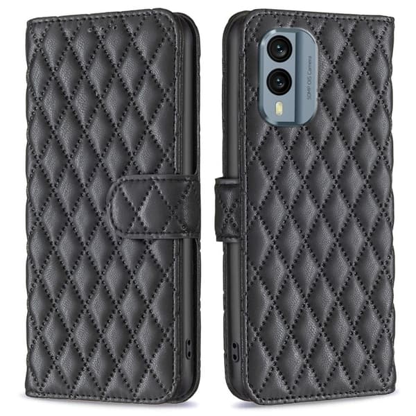 Rombemønster, matt flip-deksel for Nokia X30 - Svart Black