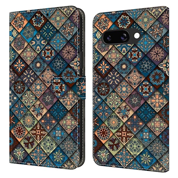 Google Pixel 9a Plånboksfodral Mönster Tryck Stativ Läder Flip Telefonskal - Blå Blommor Blå