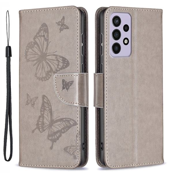 Butterfly Samsung Galaxy A73 Flippetui - Grå Silver grey