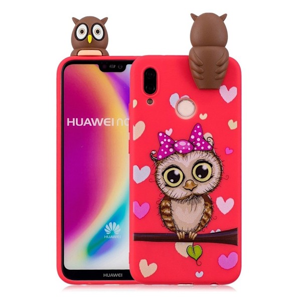 Huawei P20 Lite / Nova 3e mobilskal TPU material skyddande flexibelt mjukt 3D mönster - Hona uggla multifärg
