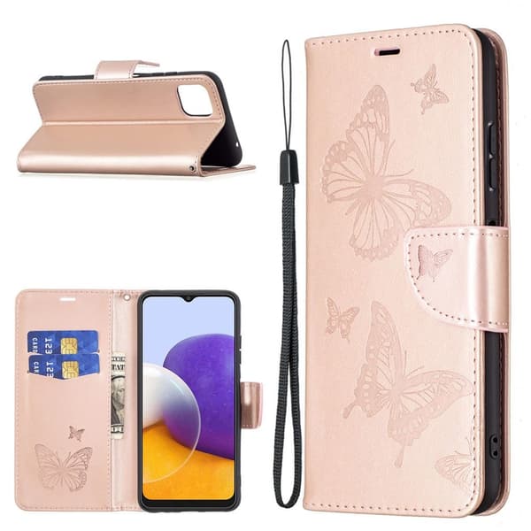 Butterfly läder Samsung Galaxy A22 5G fodral - Guld Guld