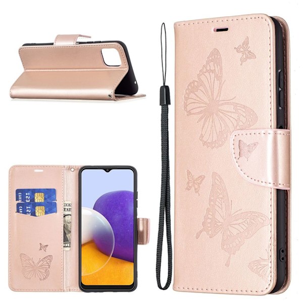 Butterfly Samsung Galaxy A22 5G Flip etui - Guld Gold