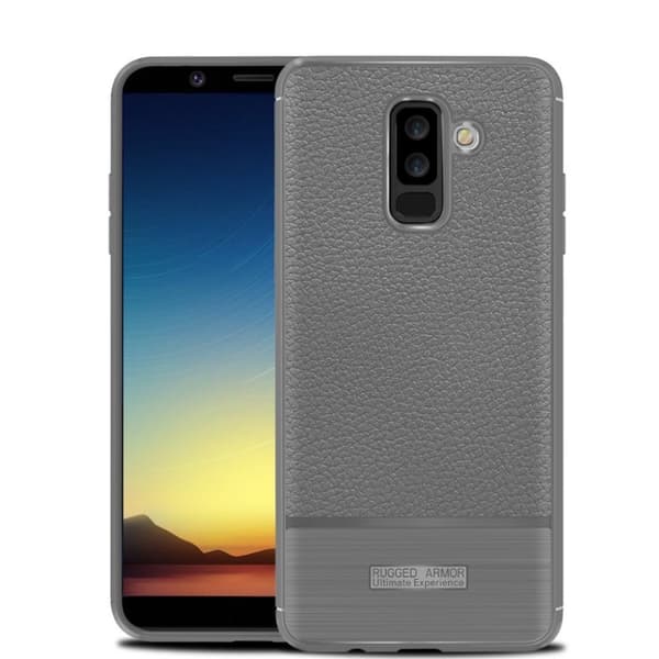 Samsung Galaxy A6+ (2018) mobilskal TPU material värmeavledande litchi textur - Grå Silvergrå