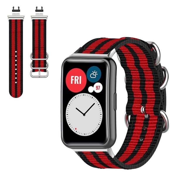 Huawei Watch Fit nylonkuvioinen kellonauha - Musta / Punainen Red