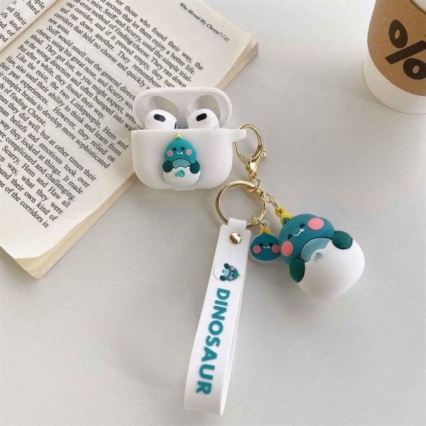 AirPods 3 cute dinosaur figure protective case - White Green