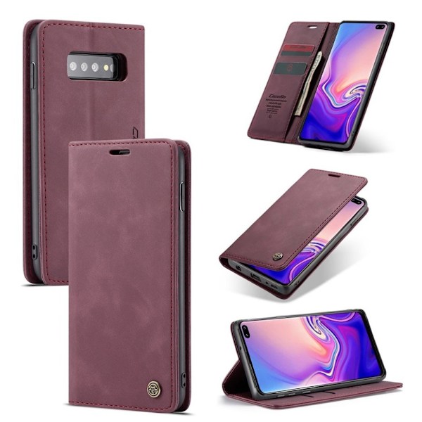 CASEME Samsung Galaxy S10 Plus auto-absorberet læder flip etui - Rød Red
