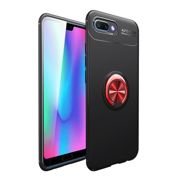 Huawei Honor 10 mobiletui i plastik og silikone med fingerrings-stativ - Sort/Rød Multicolor