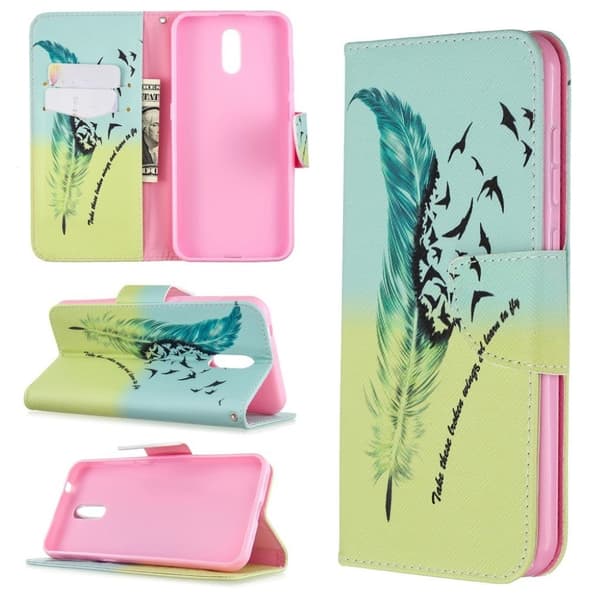 Wonderland Nokia 2.3 flip-etui - Fjærmønster Multicolor