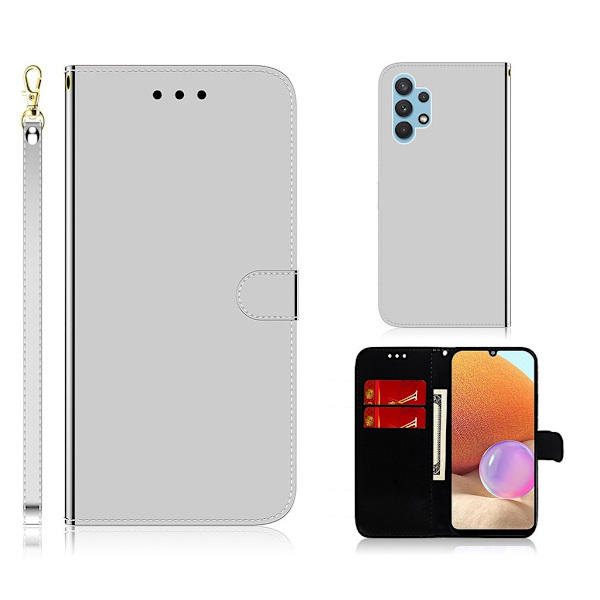 Mirror Samsung Galaxy A32 flip case - Hopea Silver grey