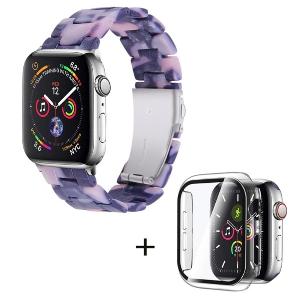 Apple Watch SE 2022 (40 mm) urrem med 3 perler i resin med klart cover - Sort / Lyserød Purple