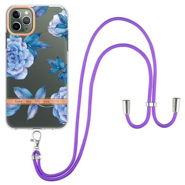 YB IMD Series IML Flexible Phone Case iPhone 11 Pro Max 6.5 inch, Drop Resistant Electroplated Flower Patterns Phone Protective Cover - Blå Pæon Blue