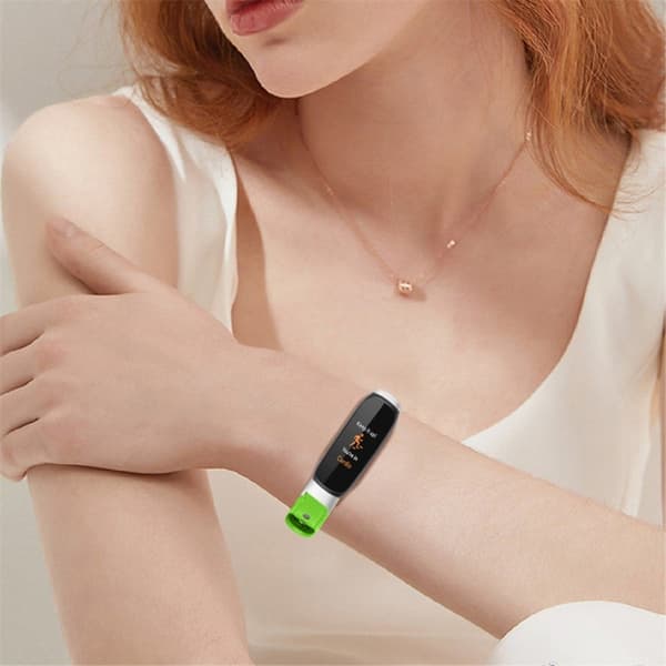 Fitbit Luxe urrem af okselæder i øverste lag med sølvstik - Fluorescerende Grøn Green