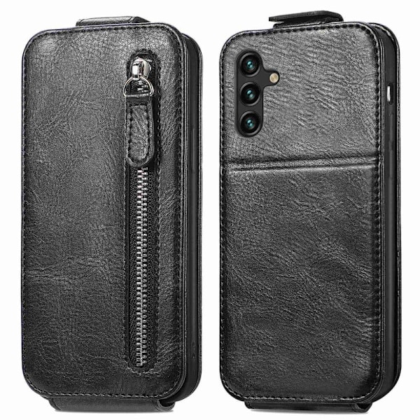 Vertical Flip Phone Suojakotelo With Zipper For Samsung Galaxy A04s / A13 5g - Musta Black