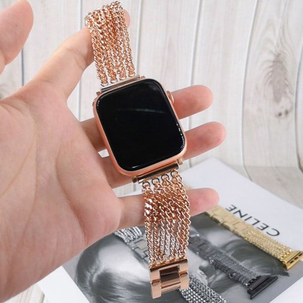 Apple Watch Series 8 (41mm) moniketjuinen ruostumattomasta teräksestä valmistettu ranneke - Kulta Gold