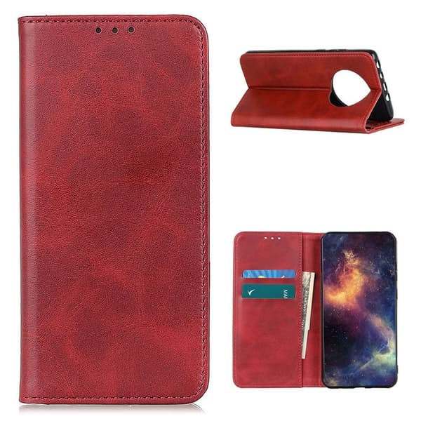 Lompakko-style Aitoa Nahkaa Läppäkotelo For Xiaomi Redmi Note 9T / Note 9 5g - Punainen Red