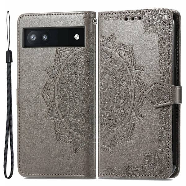 Mandala läder Google Pixel 6a fodral - Silver/Grå Silvergrå