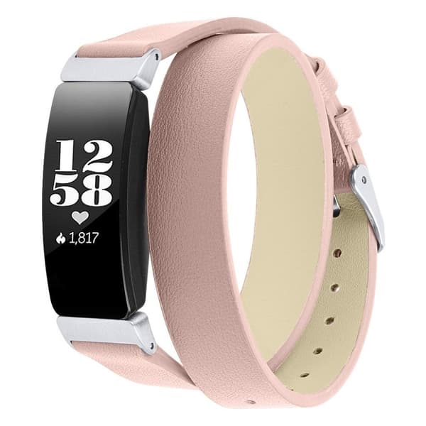 Fitbit Inspire / Inspire HR äkta läder klockband - Rosa / Silver Spänne multifärg