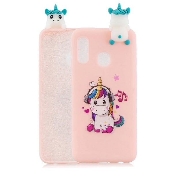 Cute 3D Samsung Galaxy A20e kuoret - Unicorn nauttii musiikista Pink