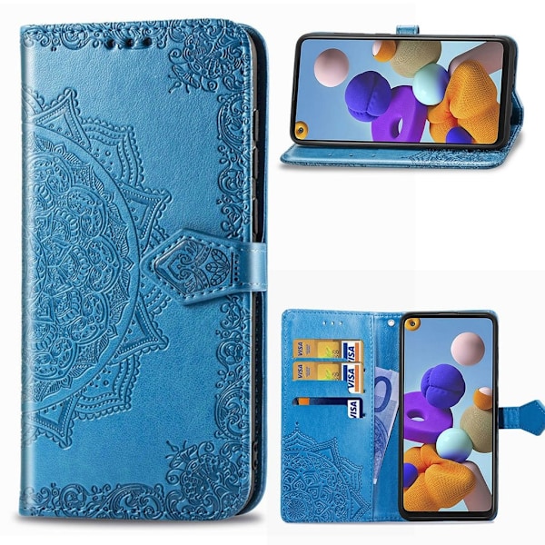 Mandala läder Samsung Galaxy A21s fodral - Blå Blå