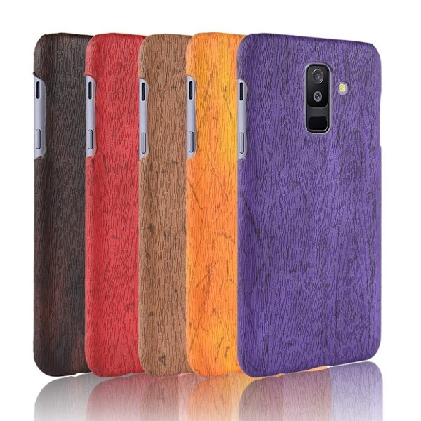 Samsung Galaxy A6 Plus (2018) mobilskal plast syntetläder trätextur - Svart Svart