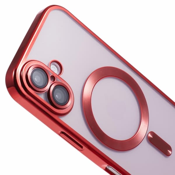 iPhone 16 Plus Magnetfodral Galvaniserad ram Flexibelt telefonskydd med linsfilm - Röd Röd