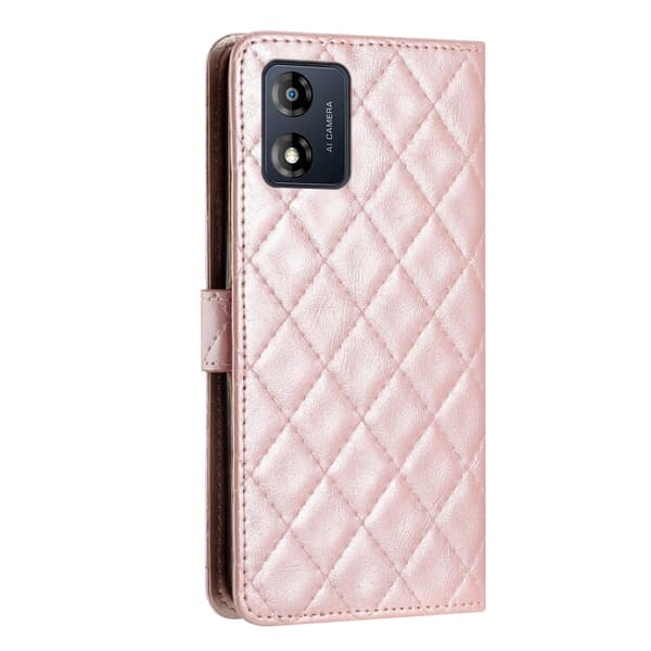Funksjonelt rombe lommebokdeksel for Motorola Moto E13 - Rosa Pink
