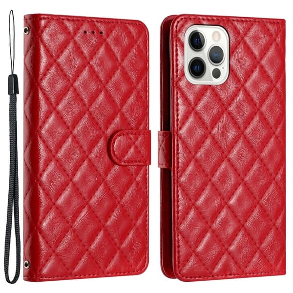 Funksjonelt rombe lommebokdeksel for iPhone 14 Pro Max - Rød Red