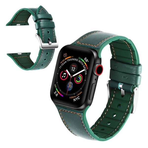 Apple Watch Series 5 44mm silicone genuin leather watch band - G Grön