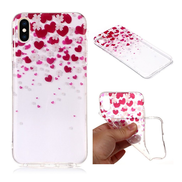 iPhone 9 Plus mobilskal silikon tryckmönster - Hjärta och blommor multifärg