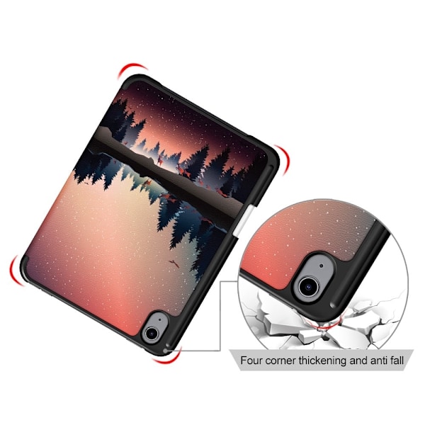 Mønstertryk Indbygget penneholder Premium Tri-Fold Stand Slim Auto Wake / Sleep Vegansk Læder Smart Case Cover med Apple iPad mini 6 (2021) - Skov Multicolor