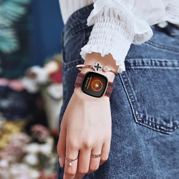 Fitbit Sense / Versa 3 nylonmønstret urrem - Grøn / Grøn Multicolor