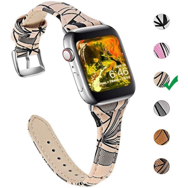 Apple Watch 40mm geometria nahkakellon hihna - Aprikoosi / Musta Brown