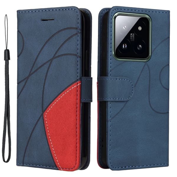 Teksturert læretui med stropp for Xiaomi 14 Pro - Blå Blue