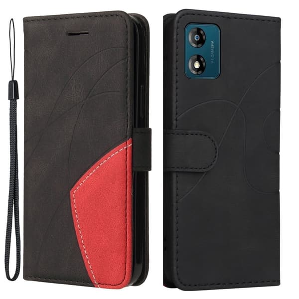 Teksturert læretui med stropp for Motorola Moto E13 - Svart Black