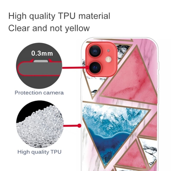 Marble design iPhone 13 cover - Hvid / Blå / Rosa Trekant Multicolor