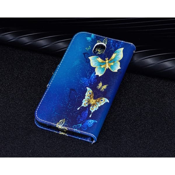 Samsung Galaxy J7 (2017) Charmerende læder etui - Blå sommerfugl Blue