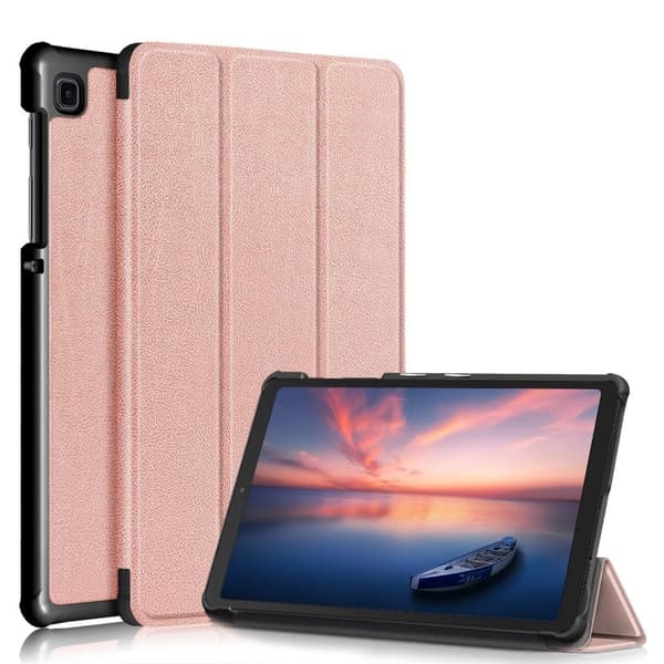 Samsung Galaxy Tab A7 Lite trefoldig flip-etui i skinn - Rose Gull Pink