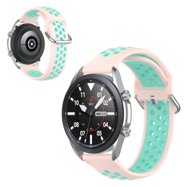 Samsung Galaxy Watch 3 (41mm) kaksivärinen silikoninen ranneke - Vaalea Pinkki / Syaani Pink