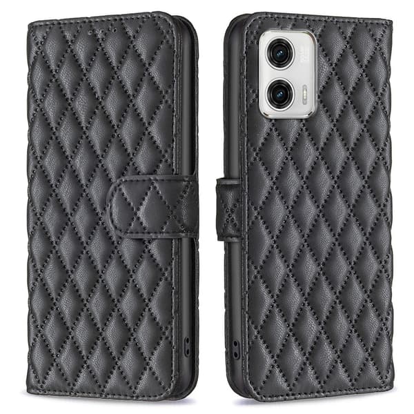 Rhombus mat Motorola Moto G73 flip etui - Sort Black