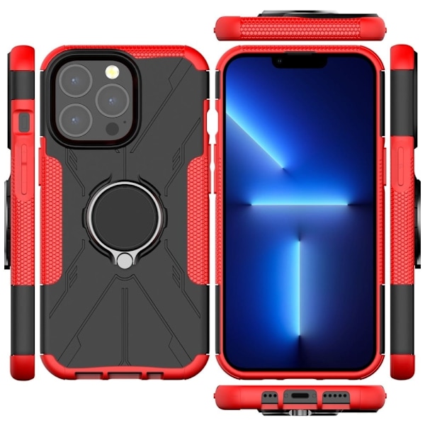 Kickstand-skydd med magnetisk platta för iPhone 13 Pro Max - Röd Röd