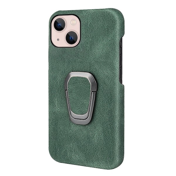 Shockproof Läder Skal med Oval Kickstand till iPhone 14 Plus - Grön Grön