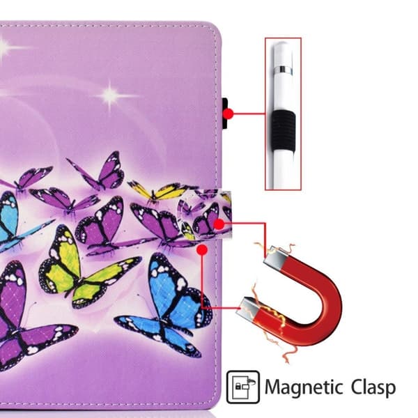 Samsung Galaxy Tab S7 trykning læder flip etui - sommerfugle Purple