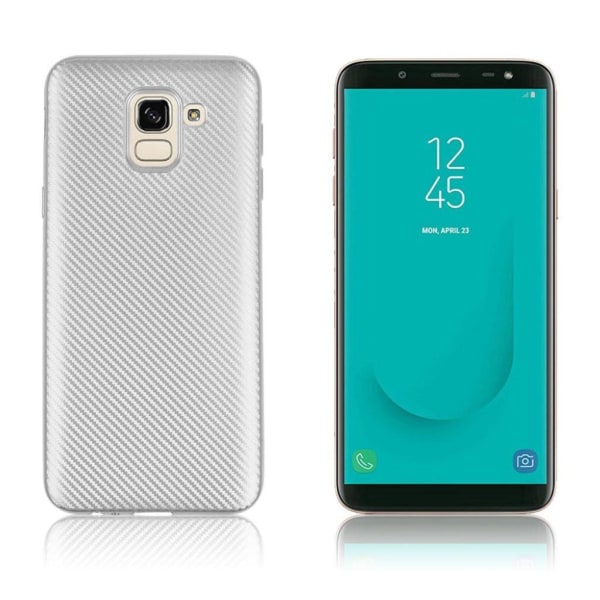Samsung Galaxy J6 Kova Hiilikuitu Harjattu TPU Takasuoja Kuori - Silver grey